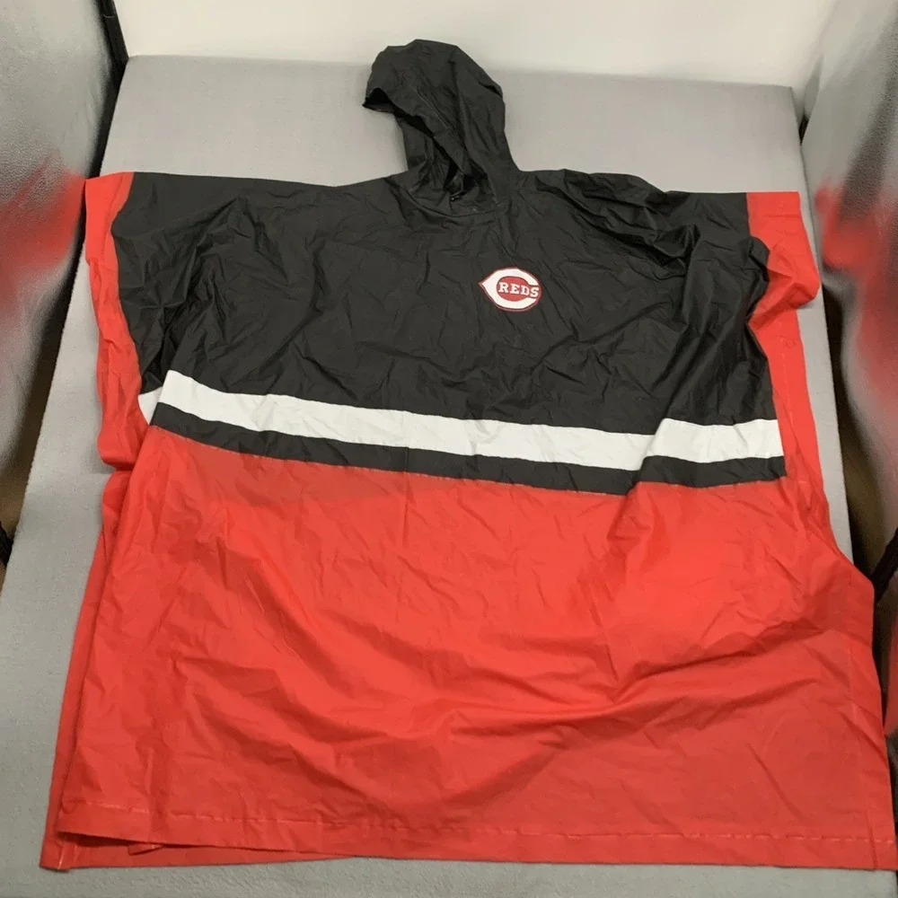 Cincinnati Reds MLB Licensed Hooded Rain Poncho Red Black & White Adult Rare 90s